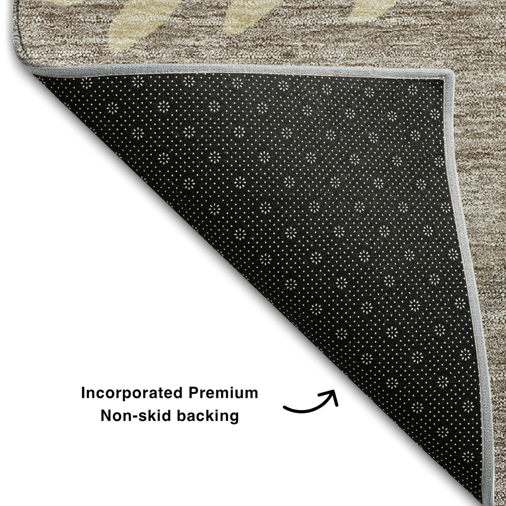 8' X 10' Taupe Gray And Beige Striped Washable Area Rug With UV Protection