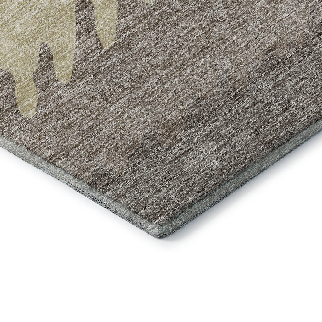8' X 10' Taupe Gray And Beige Striped Washable Area Rug With UV Protection