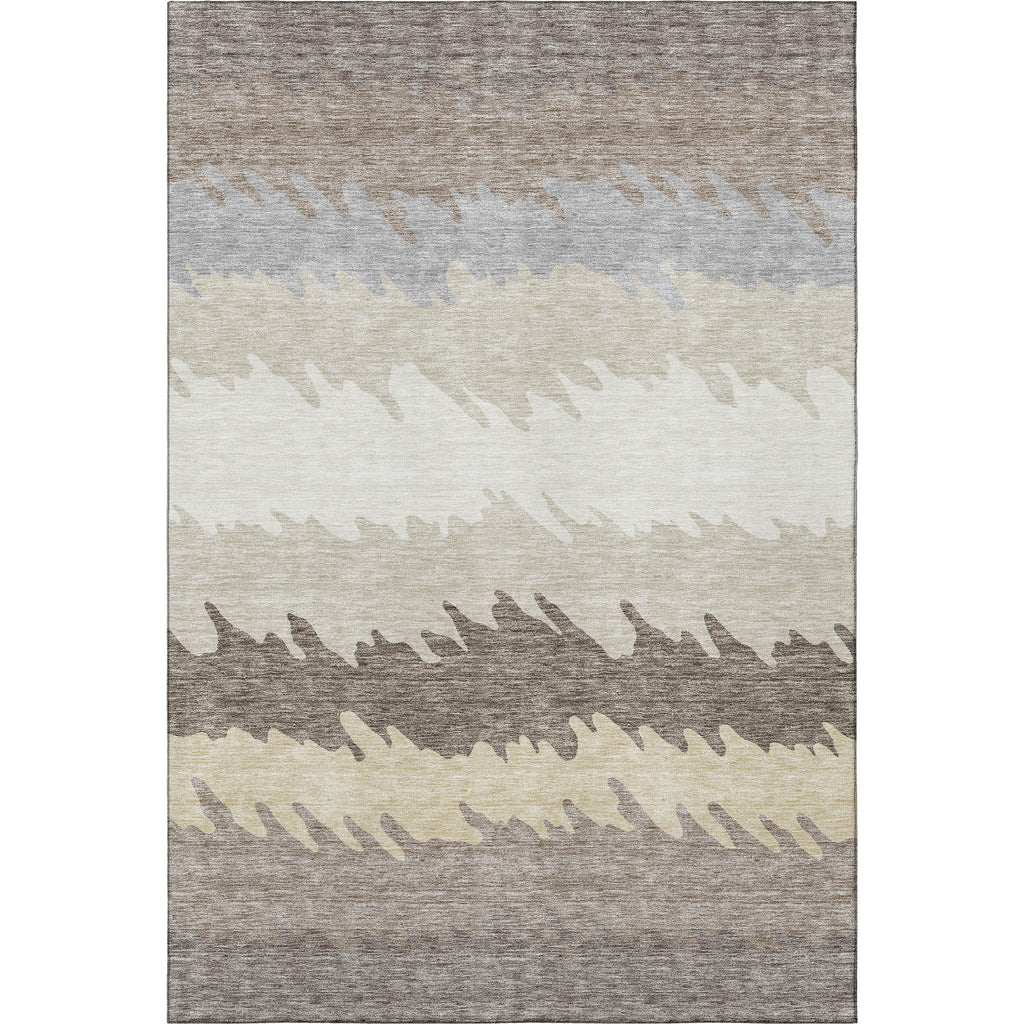 8' X 10' Taupe Gray And Beige Striped Washable Area Rug With UV Protection