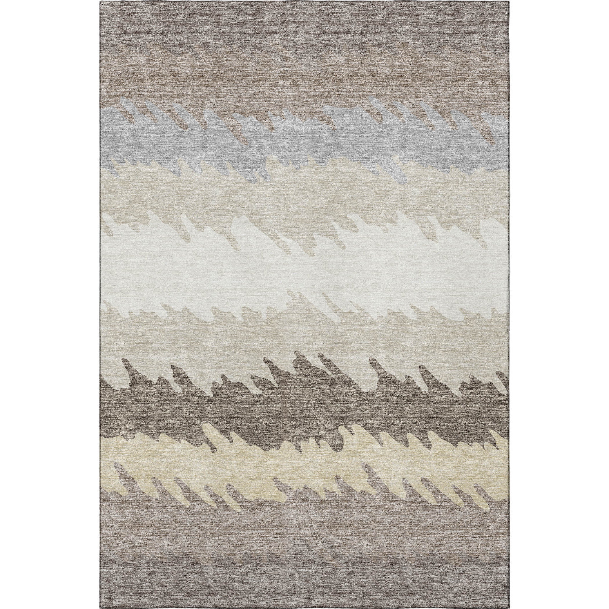8' X 10' Taupe Gray And Beige Striped Washable Area Rug With UV Protection